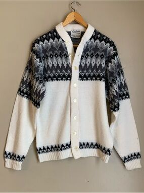 Vintage Kandahar Deluxe Cream Gray Nordic Cardigan Sweater Acrylic Medium